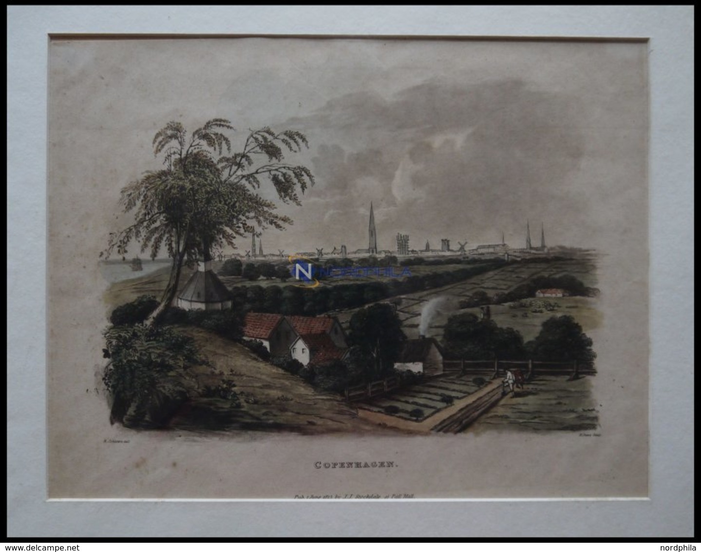 KOPENHAGEN, Gesamtansicht, Altkolorierte Aquatinta Von Johnston/Dawe 1815 - Litografía
