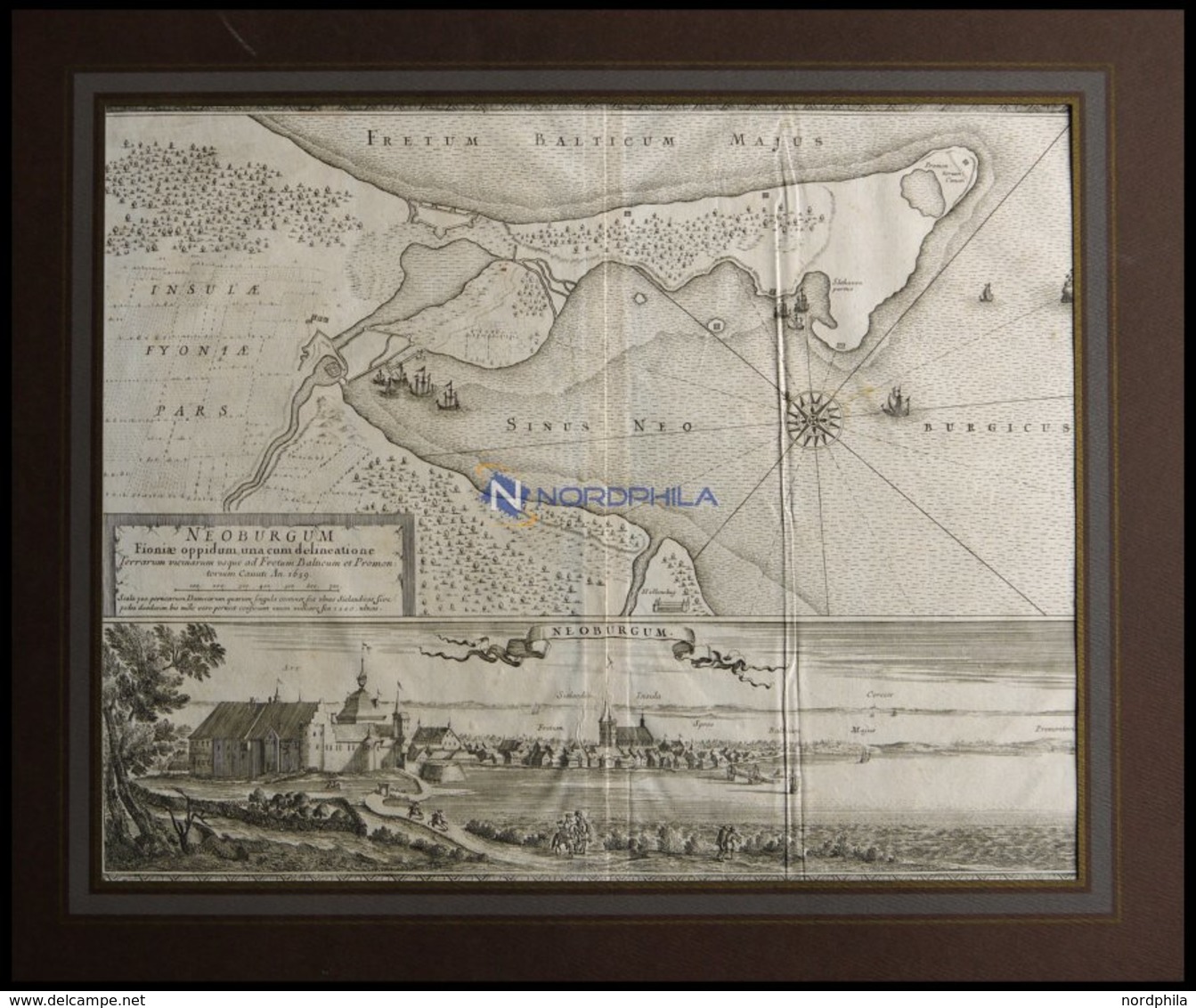 NYBORG Auf Fünen, Mit Umliegender Gegend: Bis An Den Belt Und Cnuts Vorgeburg, Anno 1659, 2 Hübsche Ansichten Auf Einem  - Lithographien