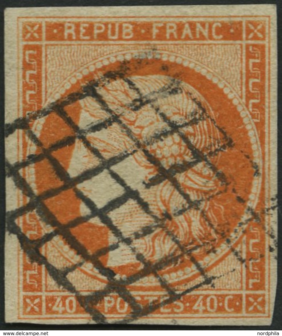 FRANKREICH 5a O, 1850, 40 C. Rotorange, Zentrischer Gitterstempel, Kabinett, Gepr. U.a. Drahn, Mi. (550.-) - Autres & Non Classés