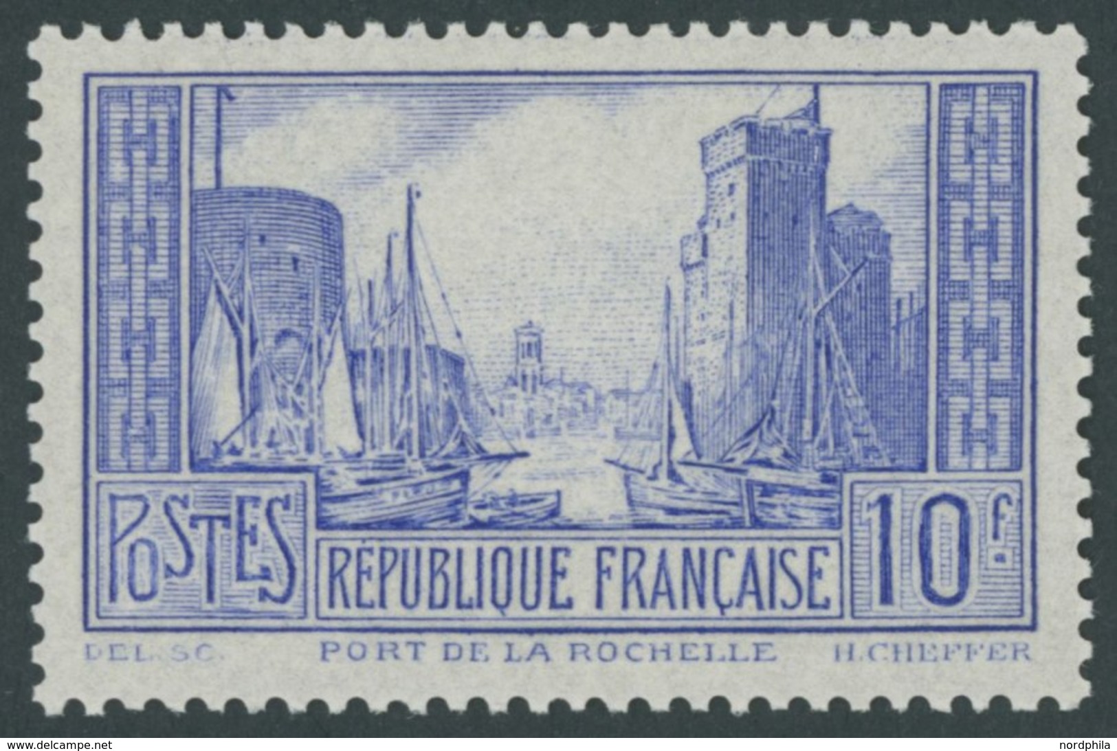 FRANKREICH 241I **, 1929, 10 Fr. Mattultramarin Hafen Von La Rochelle, Type I, Postfrisch, Pracht, Mi. 150.- - Autres & Non Classés