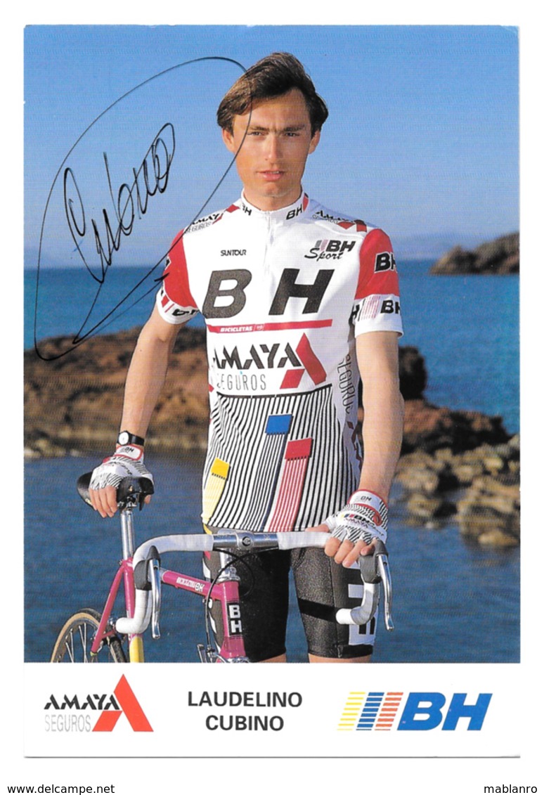 CARTE CYCLISME LAUDELINO CUBINO SIGNEE TEAM BH 1990 - Cyclisme