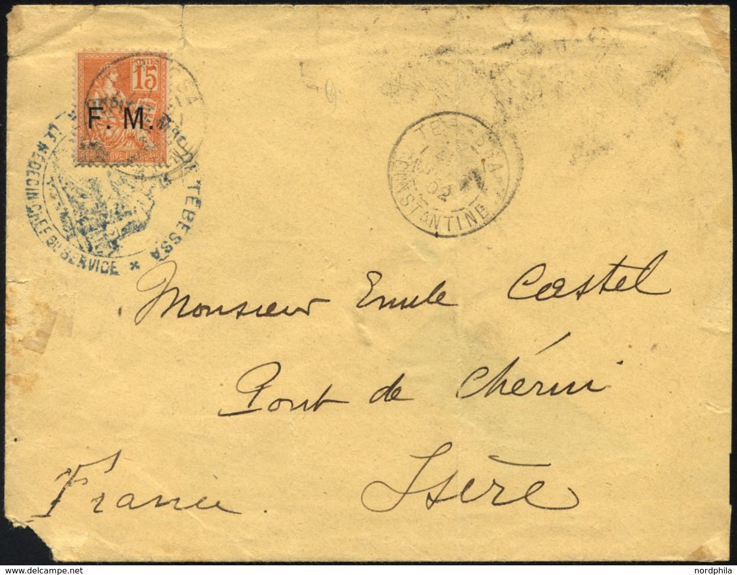 MILITÄRPOSTMARKEN M 2 BRIEF, 1902, 15 C. Hellrot Auf Militärbrief Aus Algerien Mit Dem Stempel Des Chefs Des Militärhosp - Militaire Stempels Vanaf 1900 (buiten De Oorlog)