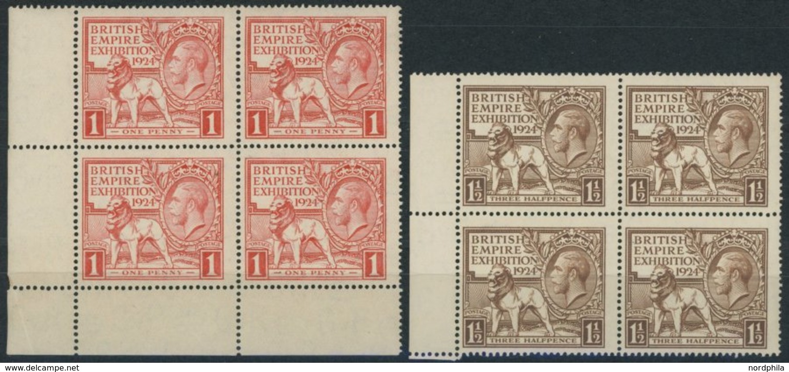 GROSSBRITANNIEN 166/7C VB **, 1924, Wembley, Gezähnt K 14, Je In Randviererblocks, Postfrisch, Pracht, Mi. (160.-) - Used Stamps