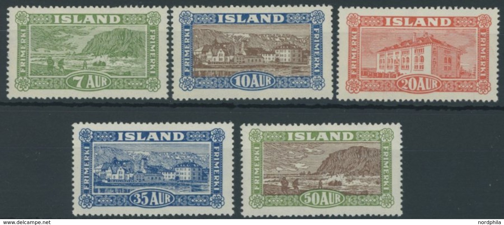 ISLAND 114-18 **, 1925, Ansichten, 7 A. Zwei Kurze Zähne Sonst Prachtsatz, Mi. 700.- - Autres & Non Classés