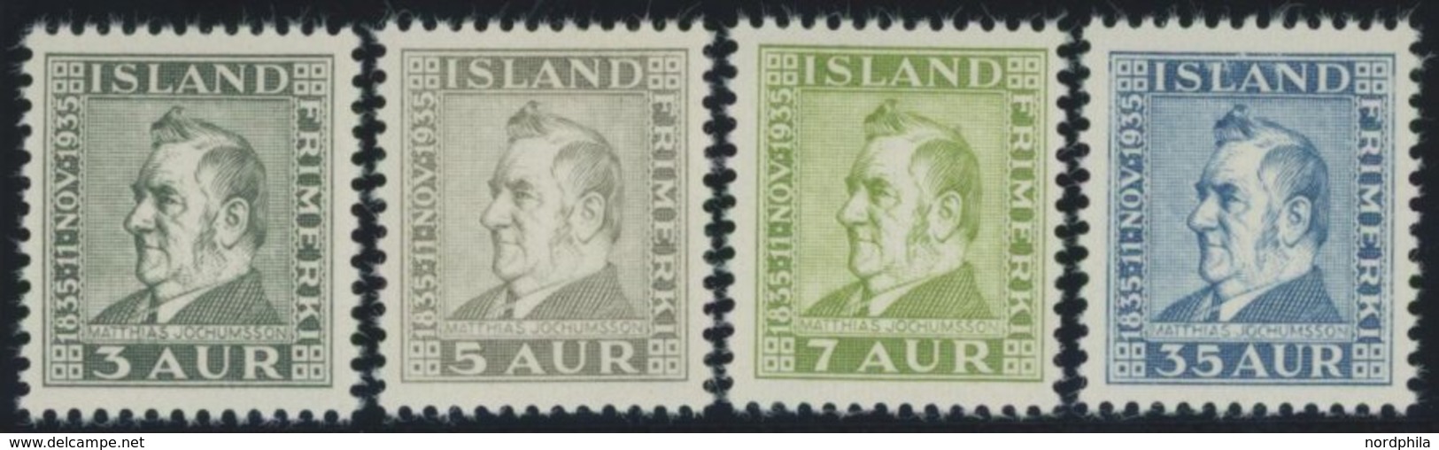 ISLAND 183-86 **, 1935, Jochumsson, Prachtsatz, Mi. 90.- - Sonstige & Ohne Zuordnung