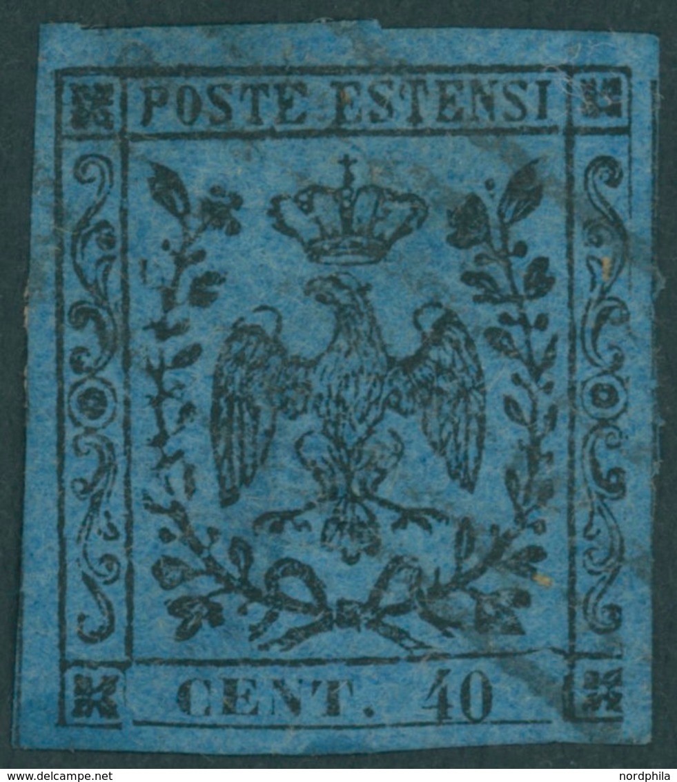 MODENA 5IIa O, 1852, 40 C. Schwarz Auf Blau, Type II, Breitrandig, Pracht, Mi. 120.- - Modène