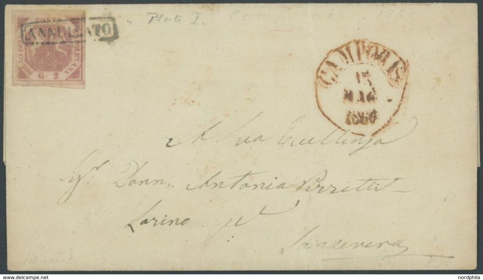 1860, 2 Gr. Lilarosa Auf Briefhülle Von CAMPOBASSO Nach Larino, Feinst -> Automatically Generated Translation: 1860, 2 G - Naples