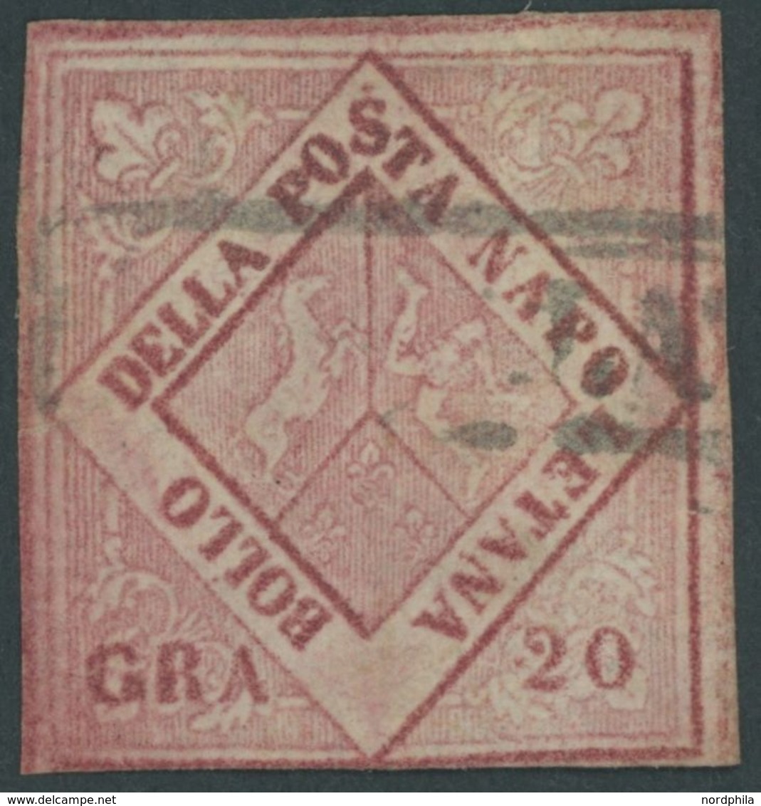 1858, 20 Gr. Lilarosa, Feinst, Signiert, Mi. 500.- -> Automatically Generated Translation: 1858, 20 Gr. Lilac-rose, Very - Napels