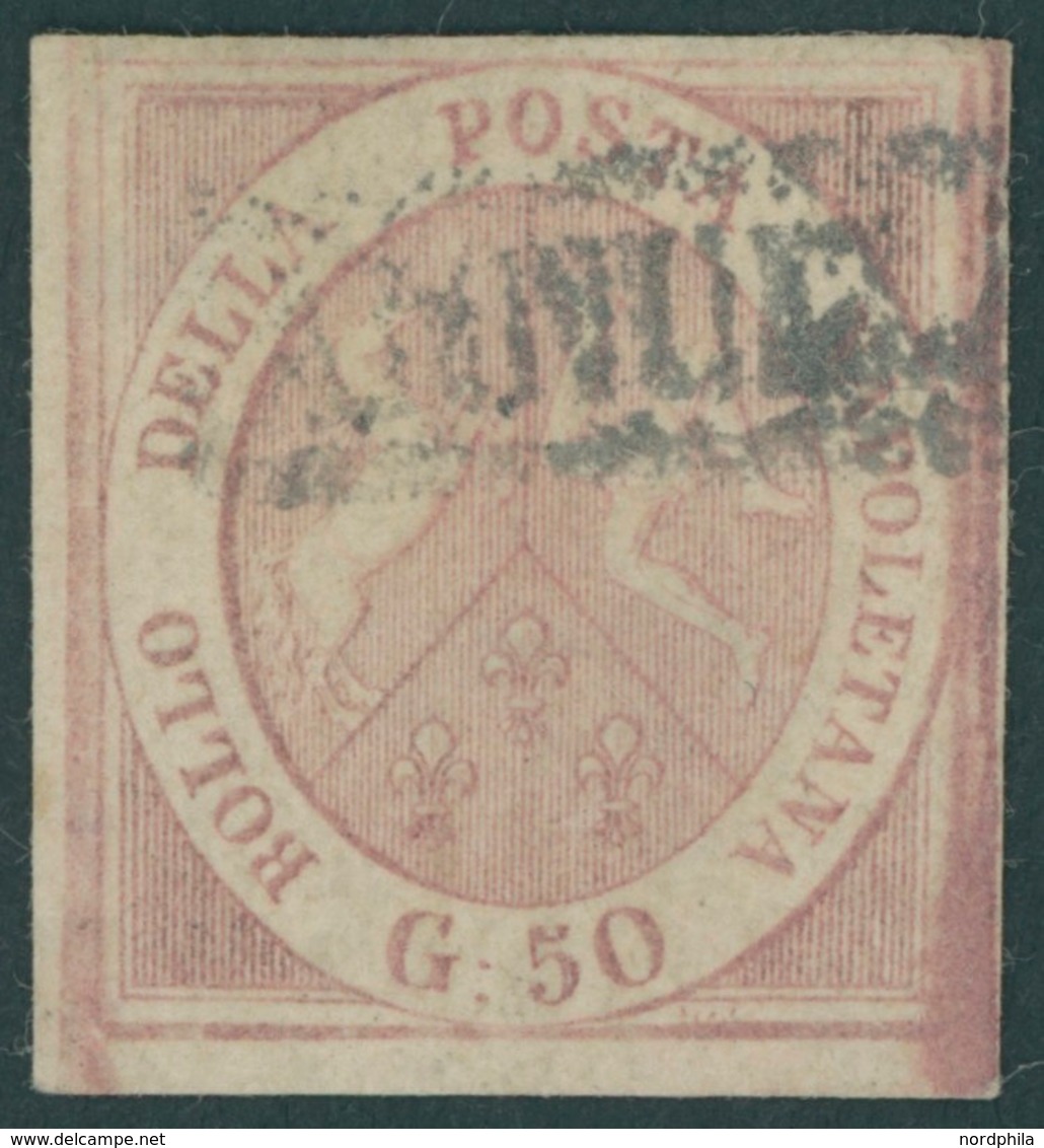 NEAPEL 7 O, 1858, 50 Gr. Braunrosa, Helle Stelle, Bildseitig Pracht, Fotoattest Sorani, Mi. 3200.- - Naples