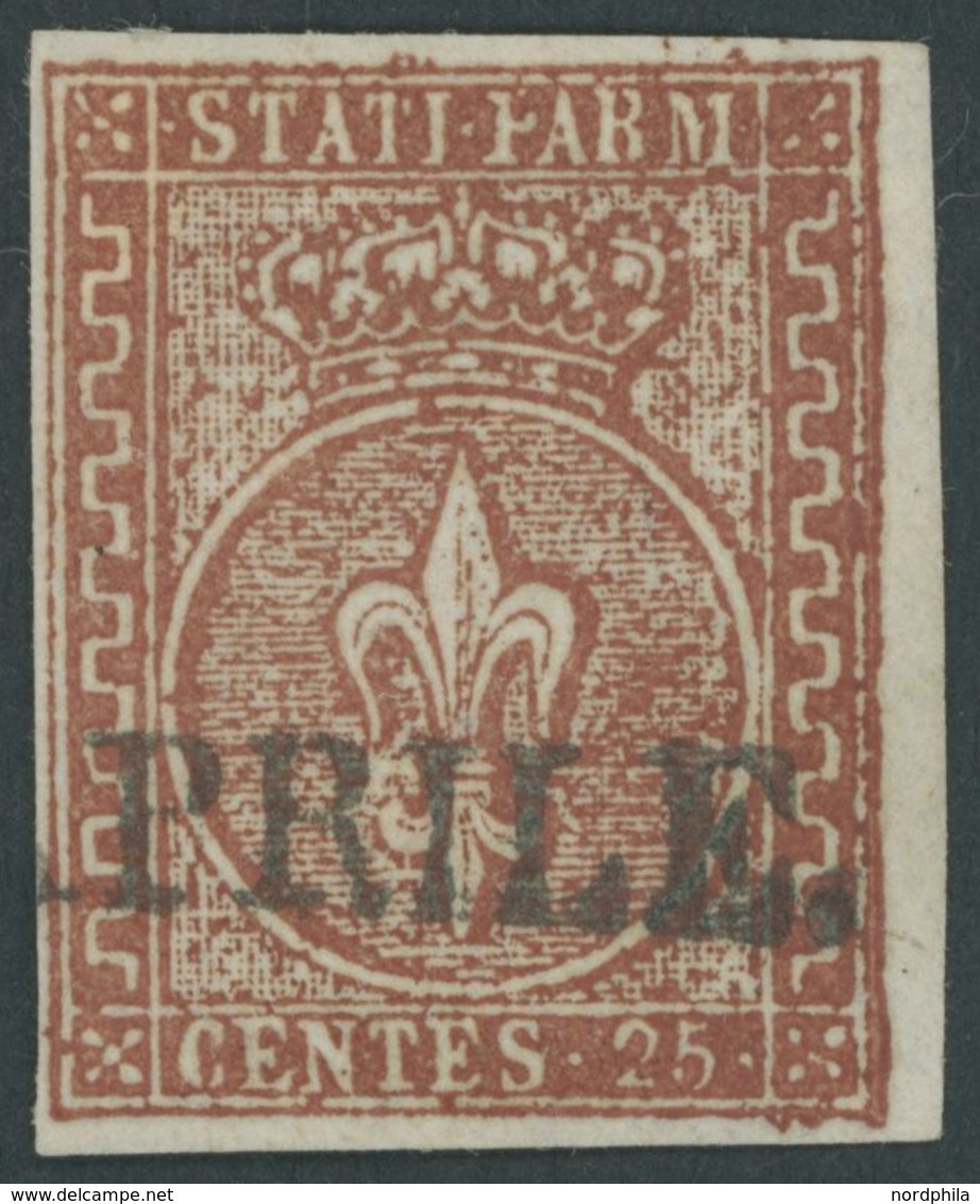1855, 25 C. Rotbraun, Rechtes Randstück, Kabinett, Gepr. E. Diena, Mi. (300.-) -> Automatically Generated Translation: 1 - Parma