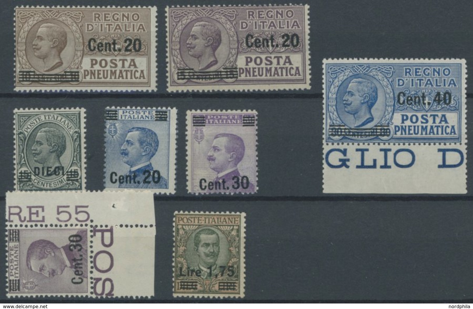 ITALIEN 214-21 **, 1925, Rohrpostmarken Und König Emanuel III, 2 Postfrische Prachtsätze, Mi. 76.- - Gebraucht