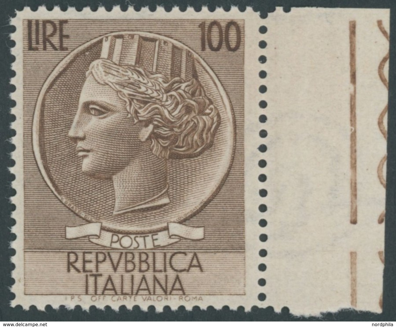 ITALIEN 920A **, 1954, 100 L. Braun, Wz. 3, Gezähnt L 131/4, Postfrisch, Pracht, Mi. 200.- - Gebraucht