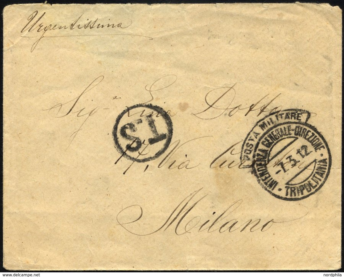 MILITÄRPOST 1912, K2 INTENDENZA GENERALE DIREZIONE Mit Haubenstempel POSTA MILITARE Auf Feldpostbrief Nach Mailand, Fein - Military Mail (PM)