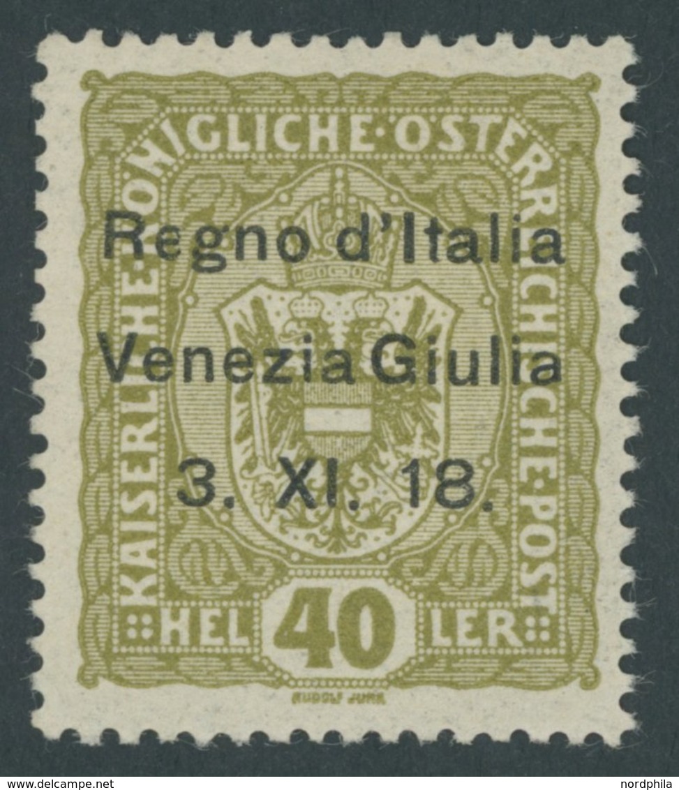 BES.GEB. JULISCH-VENETIEN 10 *, 1918, 40 H. Braunoliv, Falzrest, Pracht, Mi. 90.- - Venezia Giulia