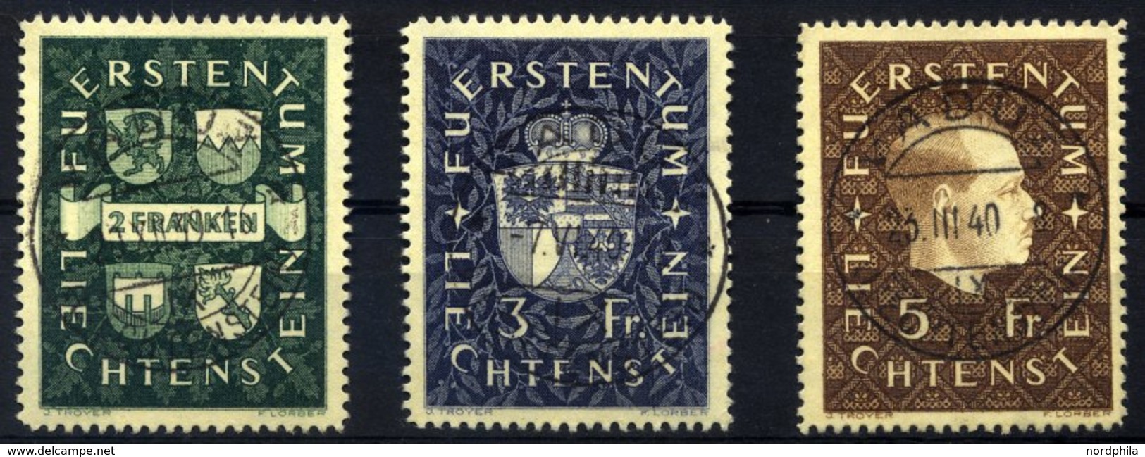 LIECHTENSTEIN 183-85 O, 1939, 2 - 5 Fr., Prachtsatz, Mi. 120.- - Otros & Sin Clasificación