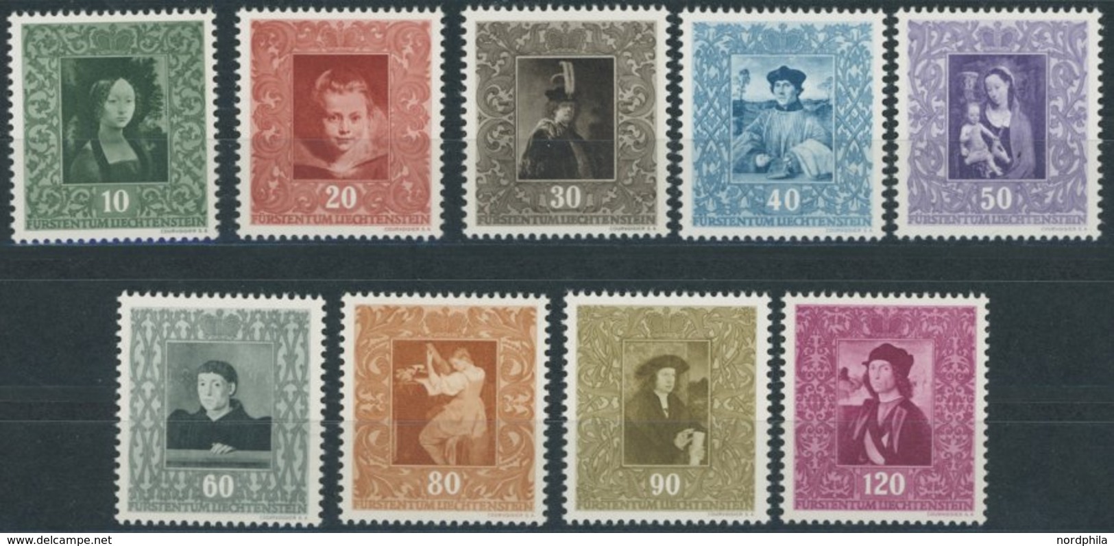 LIECHTENSTEIN 268-76 **, 1949, 1. Gemäldeserie, Postfrischer Prachtsatz, Mi. 90.- - Sonstige & Ohne Zuordnung