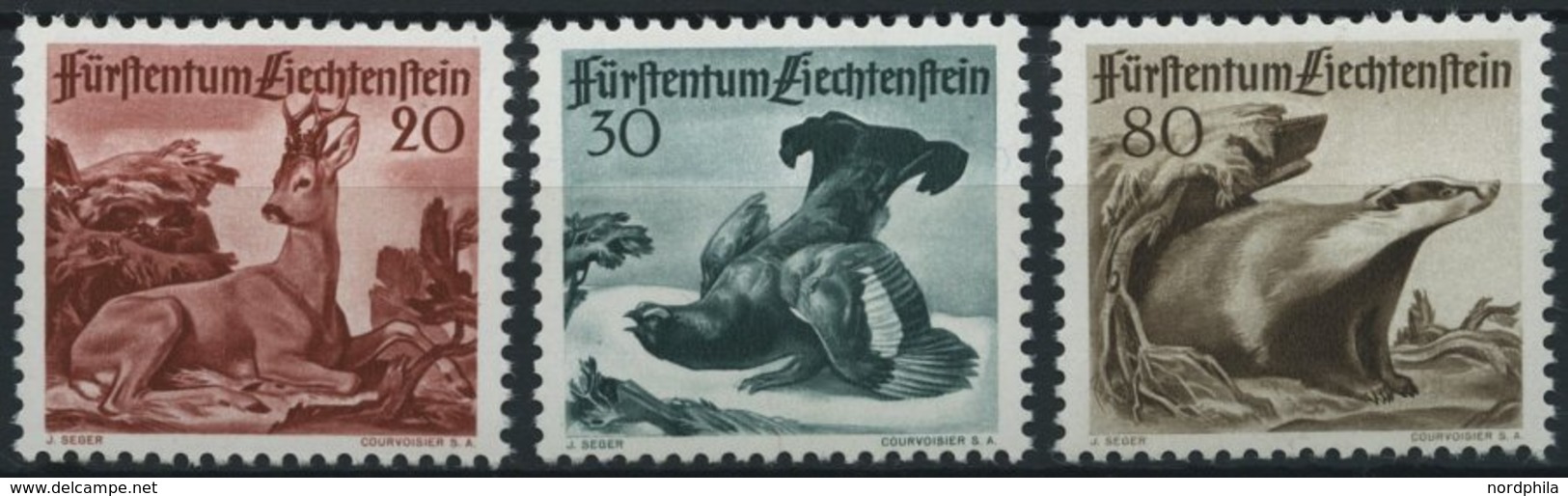 LIECHTENSTEIN 285-87 **, 1950, 3. Jagdserie, Prachtsatz, Mi. 90.- - Other & Unclassified