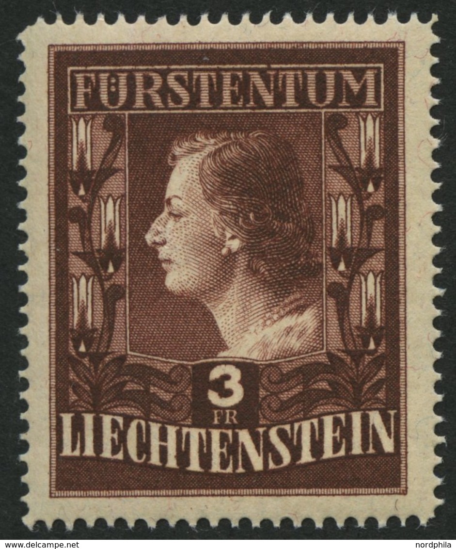 LIECHTENSTEIN 305BW **, 1951, 3 Fr. Fürstin Gina, Gezähnt L 14 3/4, Wz. 2 W, Pracht, Mi. 170.- - Sonstige & Ohne Zuordnung