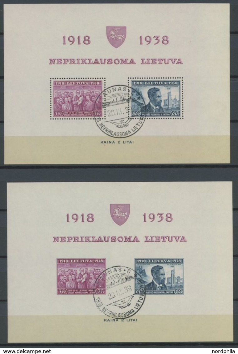 LITAUEN Bl. 1A/B O, 1939, Blockpaar 20 Jahre Republik, Sonderstempel, Pracht, Mi. 185.- - Lithuania