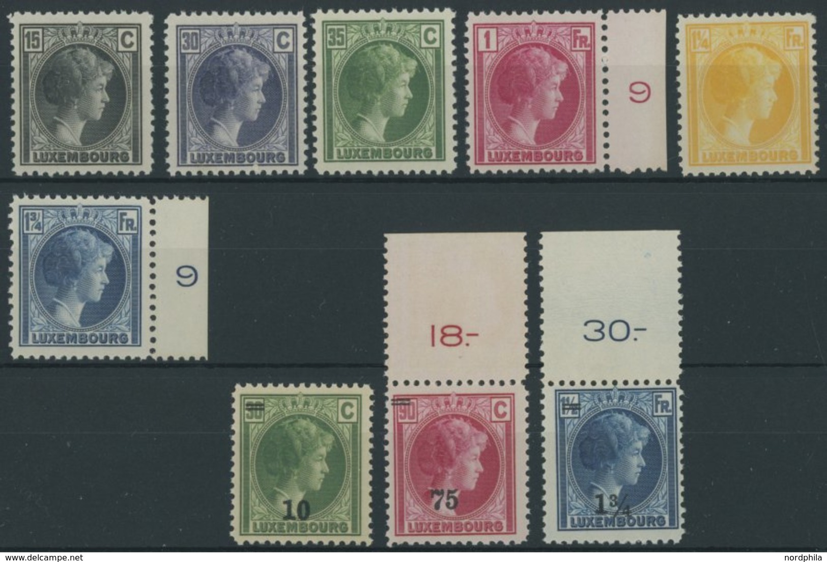 LUXEMBURG 218-26 **, 1929/30, Großherzogin Charlotte, Postfrisch, 2 Prachtsätze, Mi. 82.- - Autres & Non Classés