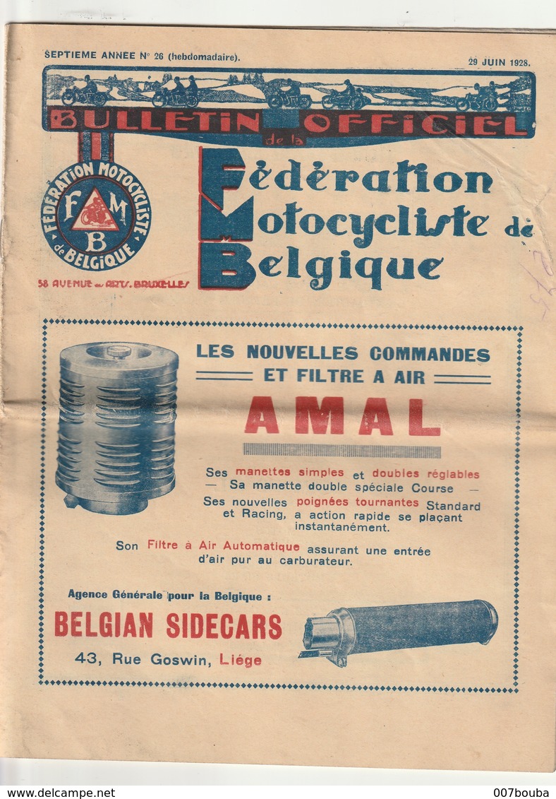 Fédération Motocycliste De Belgique 1928 - Filtre à Air AMAL- Selles PERRY.... - 1900 - 1949