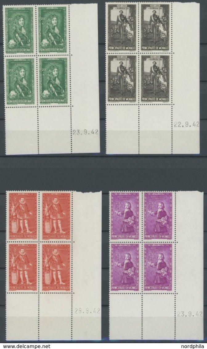 MONACO 273-87 VB **, 1942, Bildnisse Früherer Herrscher In Unteren Rechten Eckrandviererblocks Mit Druckdatum, Postfrisc - Sonstige & Ohne Zuordnung