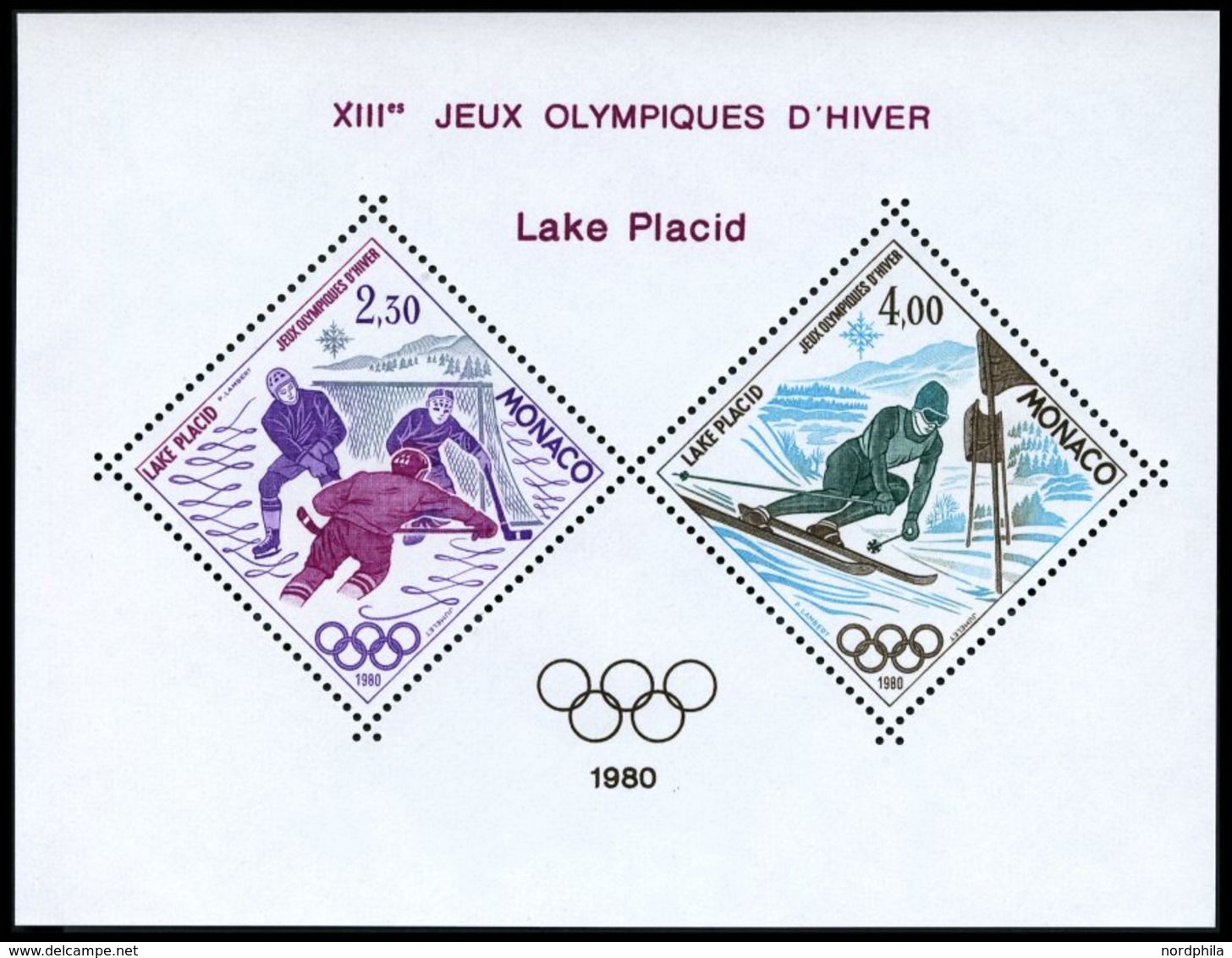 MONACO 1419/20 **, 1980, Olympische Winterspiele, Sonderdruck Als Block, Pracht, Mi. 220.- - Autres & Non Classés