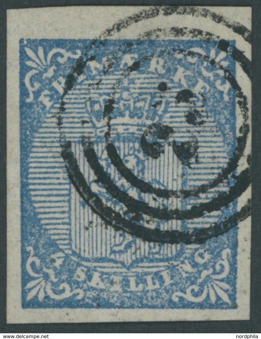 1855, 4 Sk. Blau Mit Nummernstempel 25, Breitrandig Pracht -> Automatically Generated Translation: 1855, 4 Sk. Blue With - Other & Unclassified