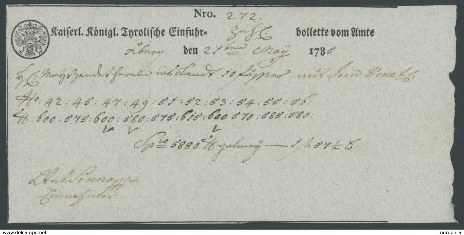 1785, Fuhrmannsbrief Aus Hainzenberg, Pracht -> Automatically Generated Translation: 1785, Carter&#039,s Letter From Hai - ...-1850 Prephilately