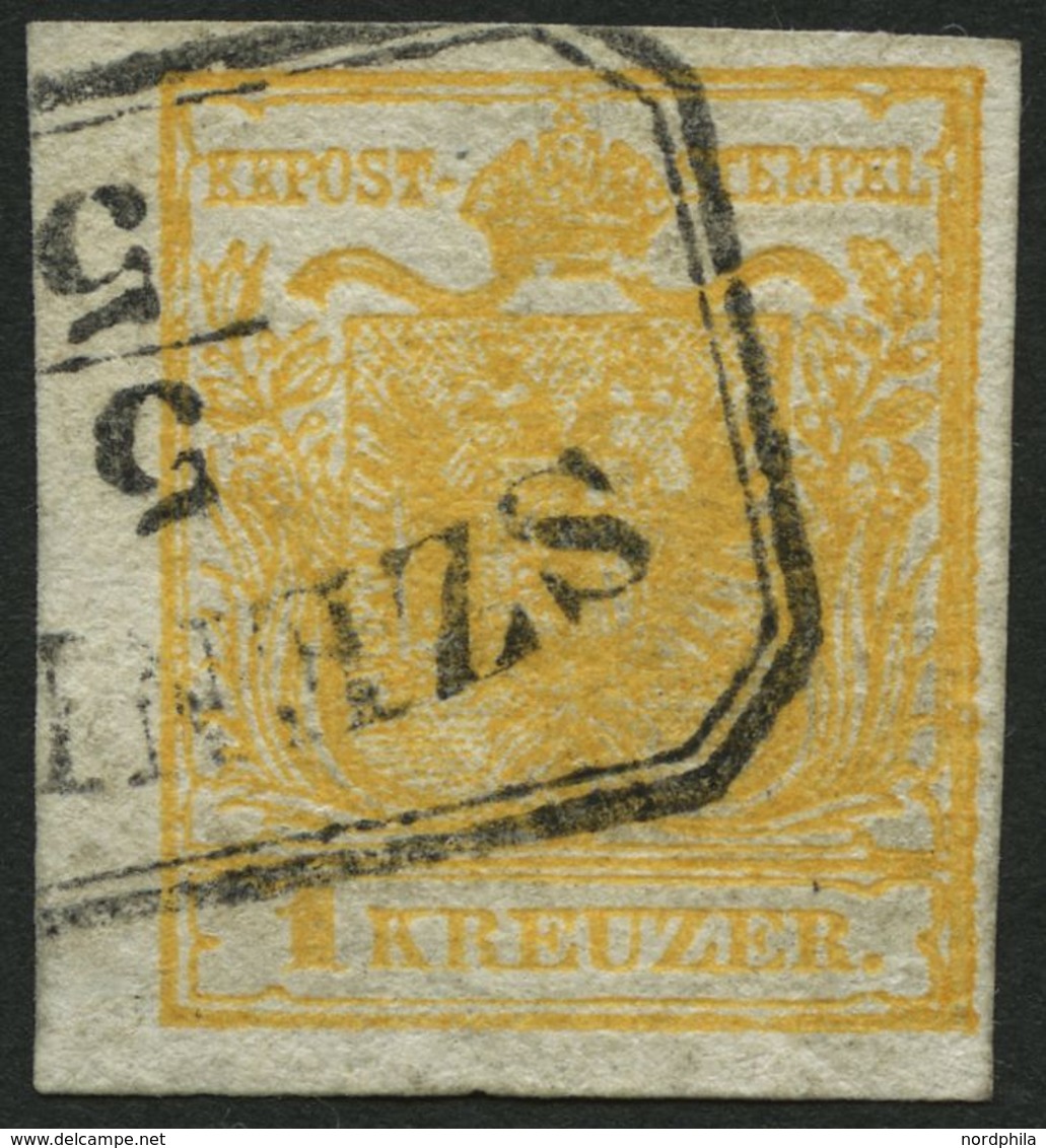 ÖSTERREICH 1Xb O, 1850, 1 Kr. Orange, Handpapier, Type Ib, Ungarischer R3 SZENITZ, Pracht - Gebraucht