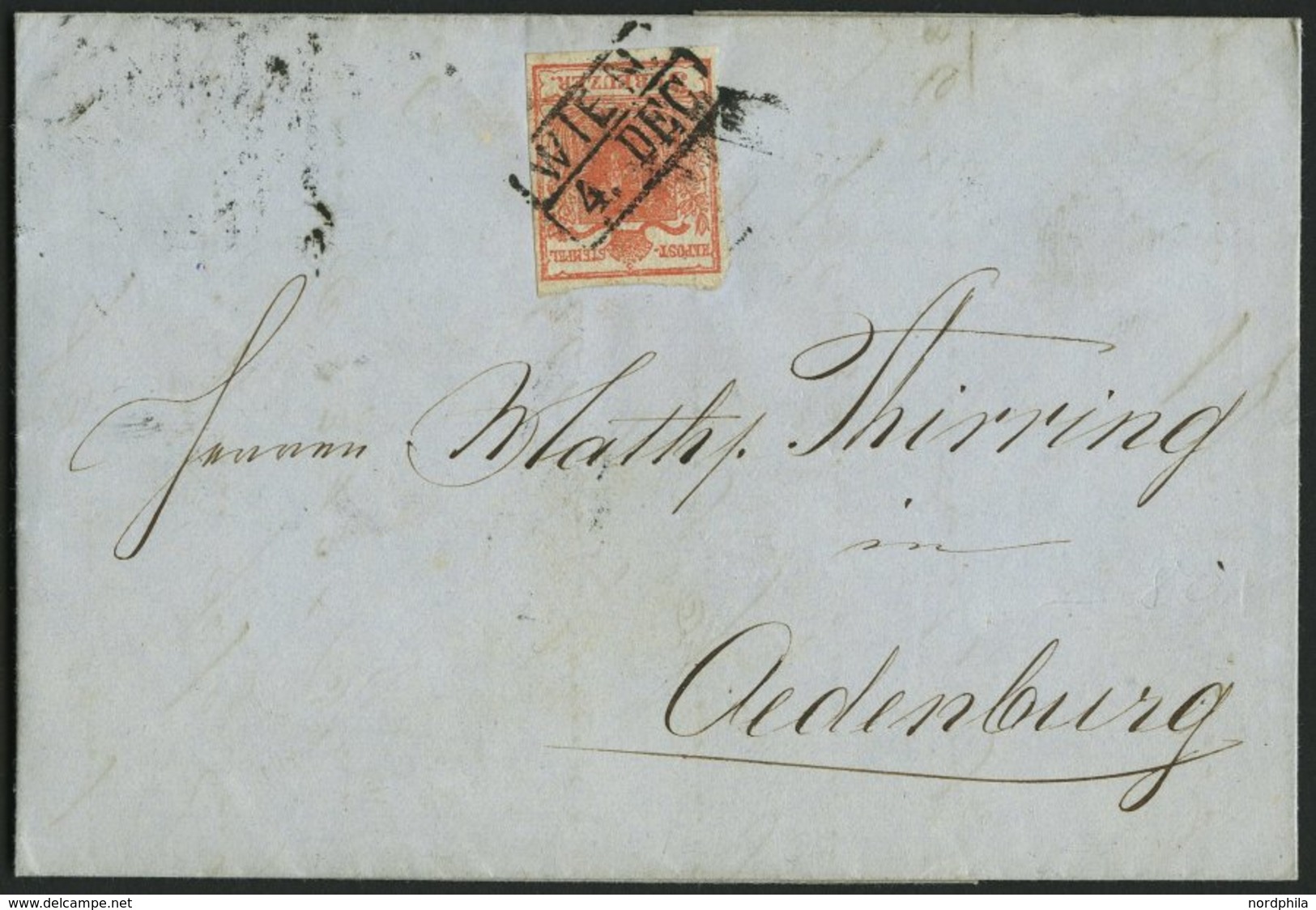 ÖSTERREICH 3X BRIEF, 1850, 3 Kr. Ziegelrot, Handpapier, Type Ia, R2 WIEN, Zwergenschnitt, Zweiseitig Gerissen, Prachtbri - Used Stamps