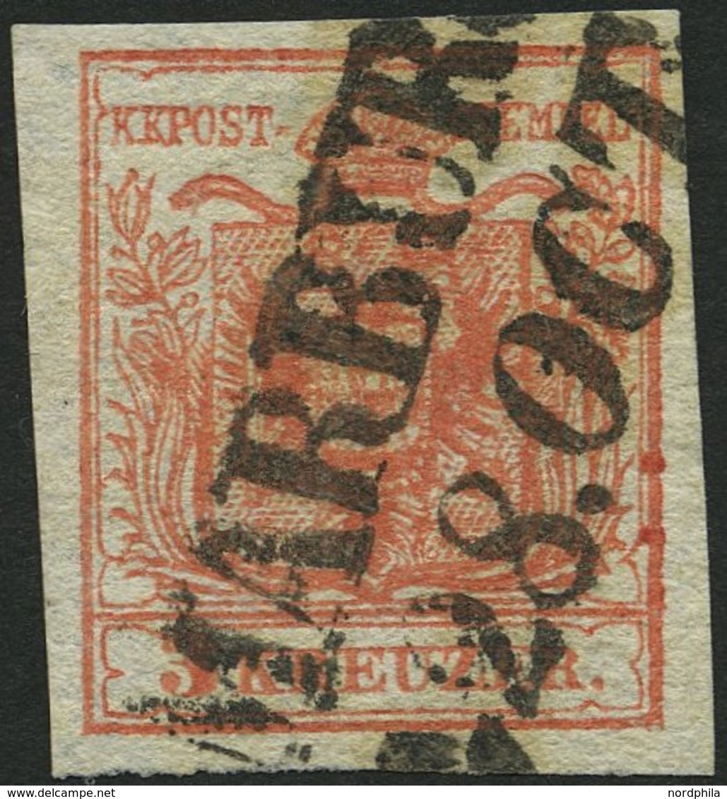 ÖSTERREICH 3Xb O, 1850, 3 Kr. Karmin, Handpapier, Type IIIa, L2 MARBUR(G), Pracht, Mi. 80.- - Used Stamps
