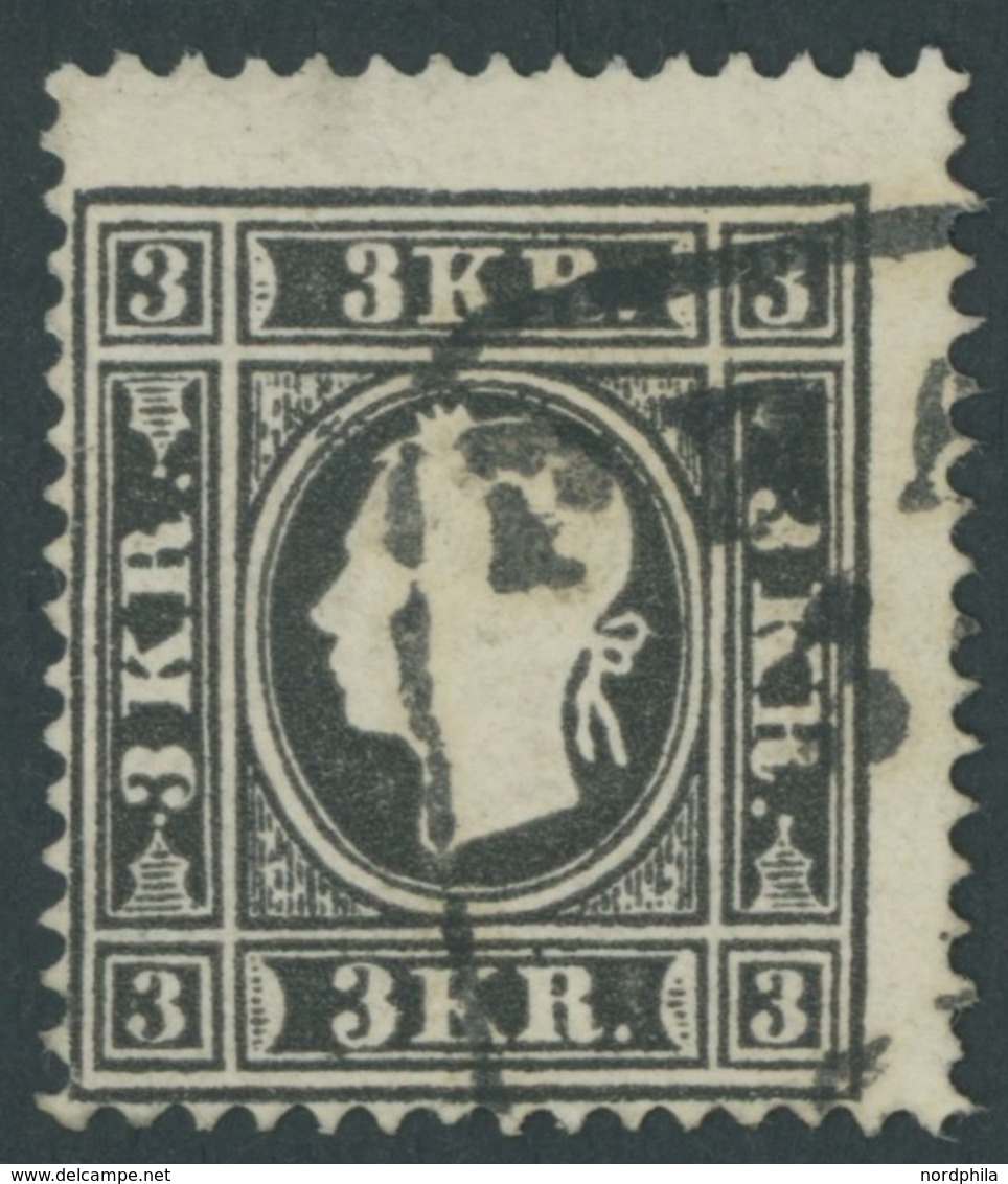 1859, 3 Kr. Schwarz, Type II, Pracht, Mi. 250.- -> Automatically Generated Translation: 1859, 3 Kr. Black, Type II, Supe - Oblitérés