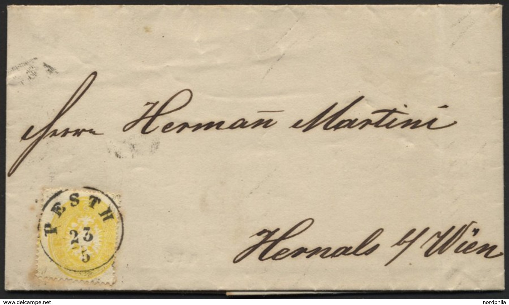 ÖSTERREICH 24 BRIEF, 1864, 2 Kr. Gelb Auf Kompletter Drucksache Aus PESTH, Etwas Fleckig Sonst Pracht - Used Stamps