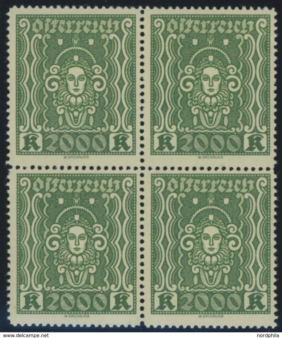 ÖSTERREICH 1918-1938 405AIb VB **, 1922, 2000 Kr. Schwarzgelblichgrün, Gezähnt L 121/2, Im Viererblock, Postfrisch, Prac - Sonstige & Ohne Zuordnung