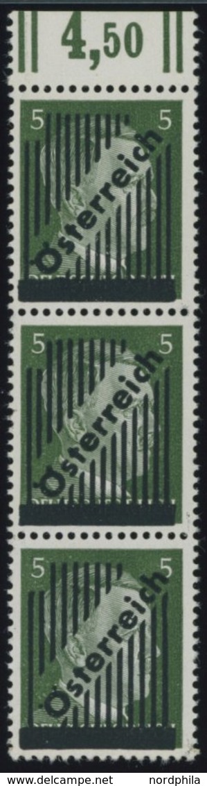 ÖSTERREICH 1945-1949 668Ic+a+b **, 1945, 5 Pf. Gitteraufdruck, Type I, Alle 3 Gittertypen, Im Senkrechten Dreierstreifen - Other & Unclassified