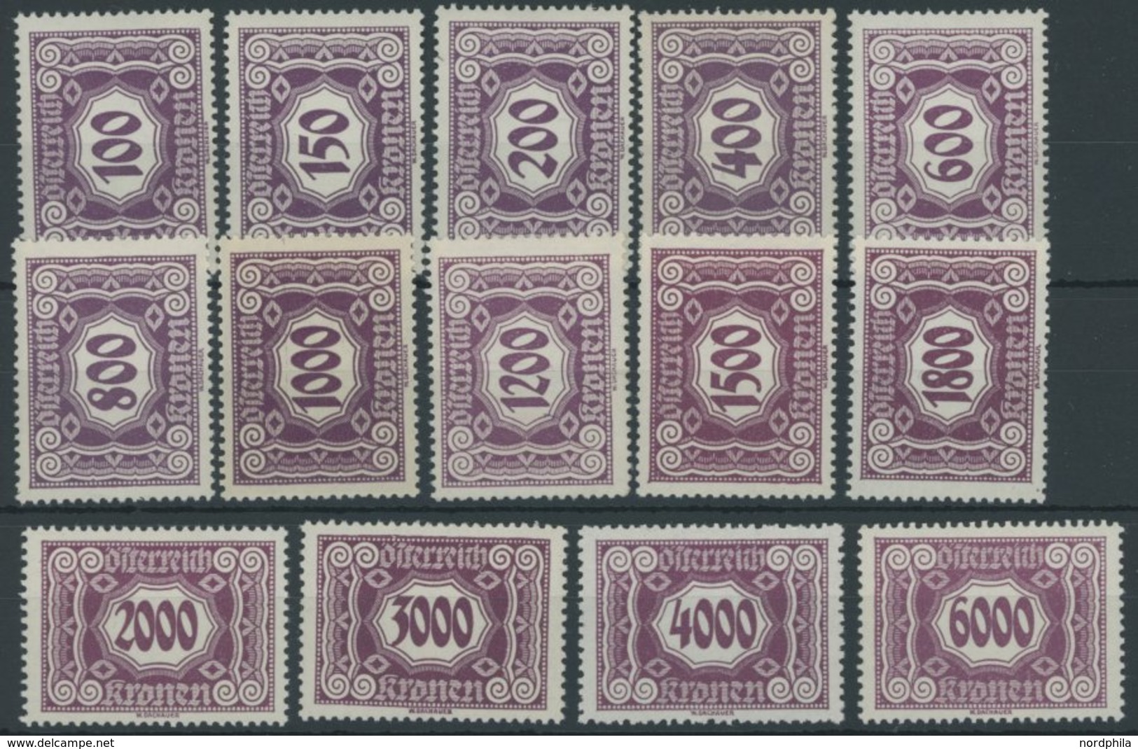 PORTOMARKEN P 118-31 **, 1922, 100 - 6000 Kr. Schwärzlichgraulila, Postfrischer Prachtsatz, Mi. 125.- - Taxe