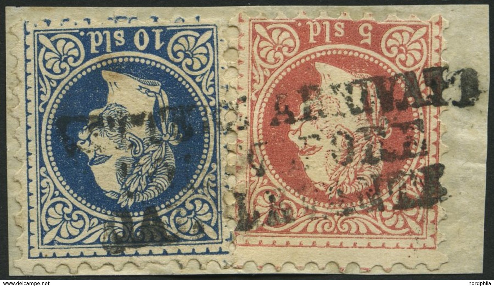 POST IN DER LEVANTE 3II,4I BrfStk, 1878, 5 So. Rot, Feiner Druck Und 10 So. Blau, Grober Druck, Vollständiger L3 LETTERE - Levante-Marken