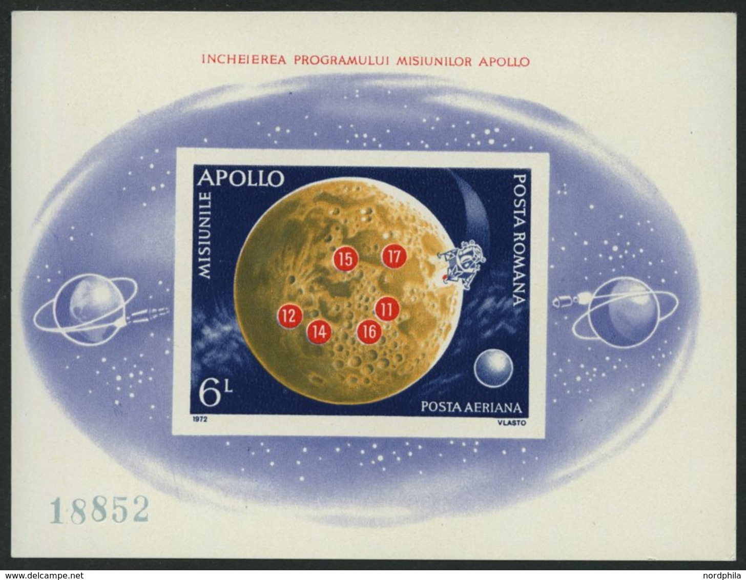 RUMÄNIEN Bl. 103 **, 1972, Block Apolloprogramm, Pracht, Mi. 110.- - Sonstige & Ohne Zuordnung