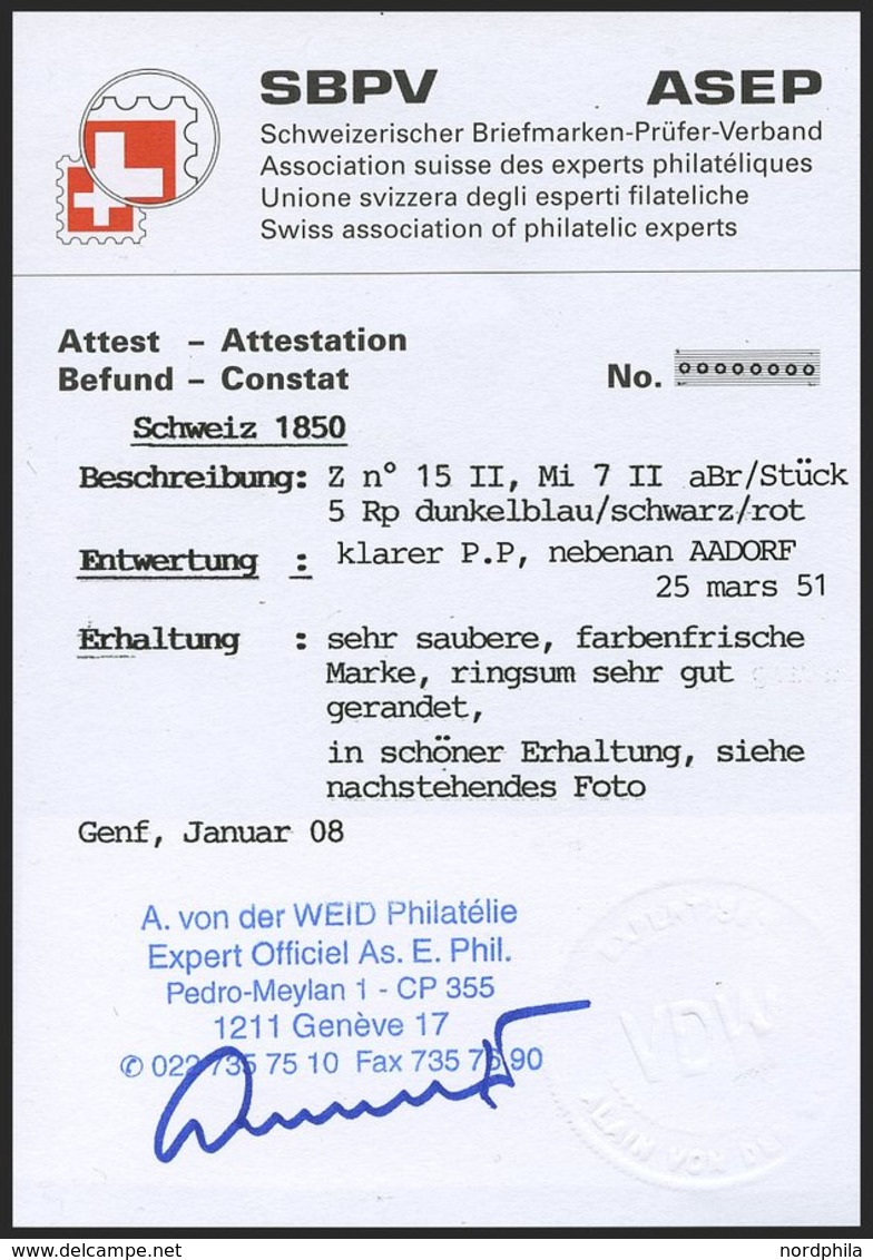 SCHWEIZ BUNDESPOST 7II BrfStk, 1850, 5 Rp. Schwarz/zinnoberrot Auf Blau, Ohne Kreuzeinfassung, Auf Großem Briefstück Mit - Sonstige & Ohne Zuordnung