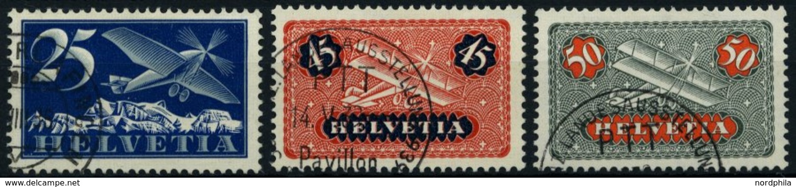 SCHWEIZ BUNDESPOST 180,183/4z O, 1937, 25 Und 45 C. Flugpost, Gestrichenes Faserpapier, 3 Prachtwerte, Mi. 115.- - Other & Unclassified