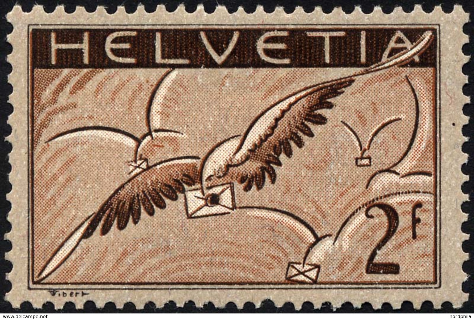 SCHWEIZ BUNDESPOST 245x *, 1930, 2 Fr. Brieftaube, Gewöhnliches Papier, Falzreste, üblich Gezähnt Pracht - Andere & Zonder Classificatie