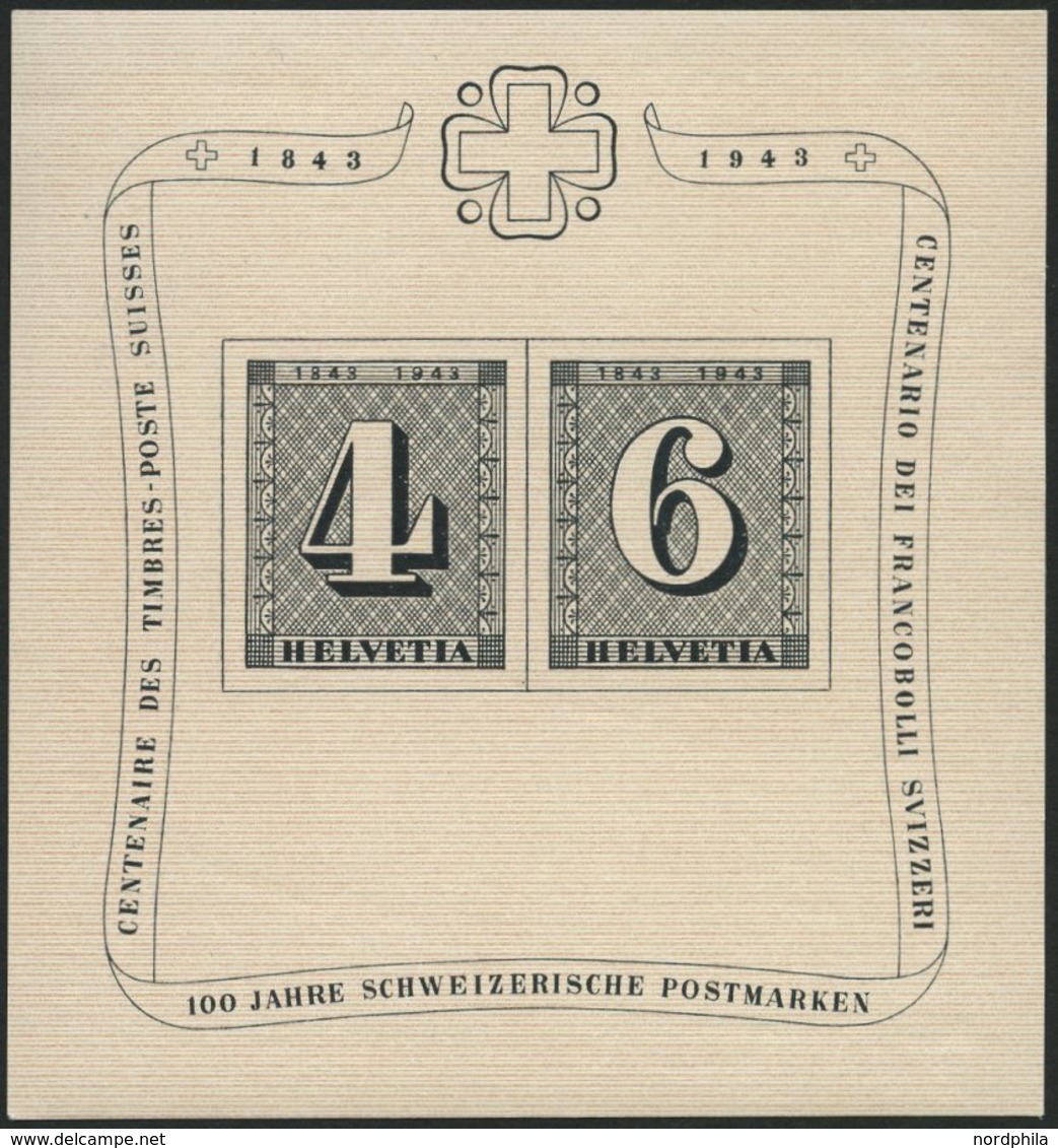 SCHWEIZ BUNDESPOST Bl. 8 **, 1943, Block 100 Jahre Briefmarken, Feinst, Mi. 120.- - Sonstige & Ohne Zuordnung