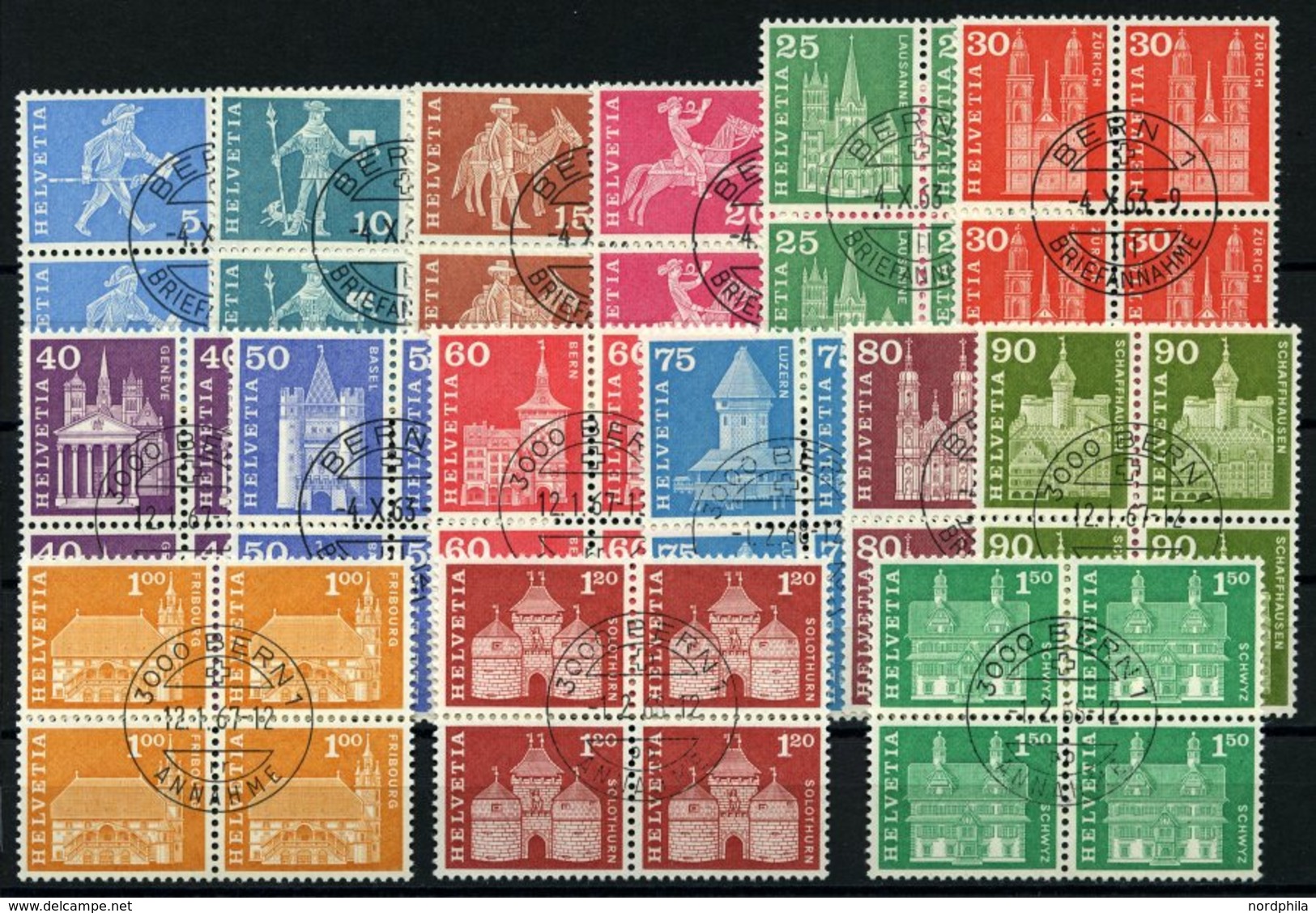 SCHWEIZ BUNDESPOST 696-712y VB O, 1963-68, Postgeschichtliche Motive Und Baudenkmäler, Phosphoreszierendes Papier, In Vi - Sonstige & Ohne Zuordnung