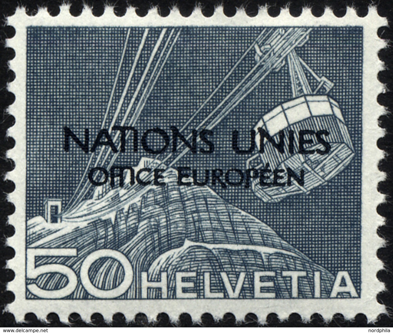 ONU/UNO 9III *, 1950, 50 C. Dunkelblaugrau Mit Abart Mittelstrich Des 2. F In Office Fehlt, Falzrest, Pracht - Unused Stamps