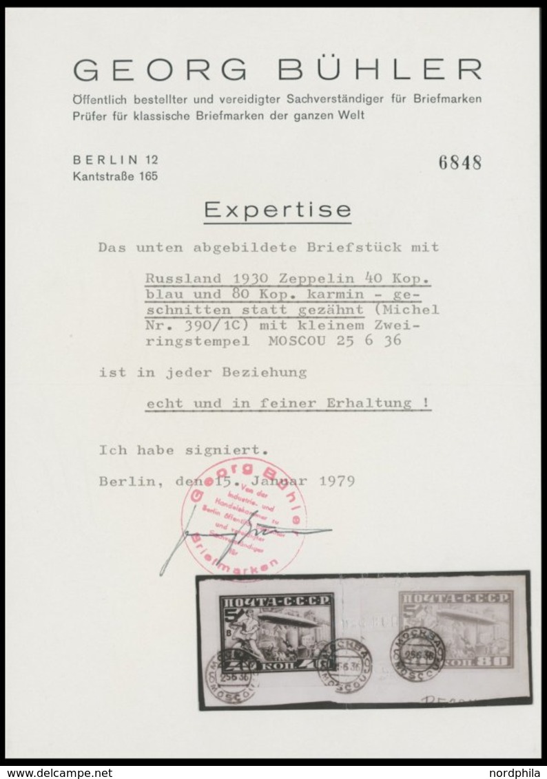 SOWJETUNION 390/1C BrfStk, 1930, Graf Zeppelin, Ungezähnt, 80 K. Mit Linkem Rand, Prachtbriefstück, RR!, Fotoattest Bühl - Other & Unclassified