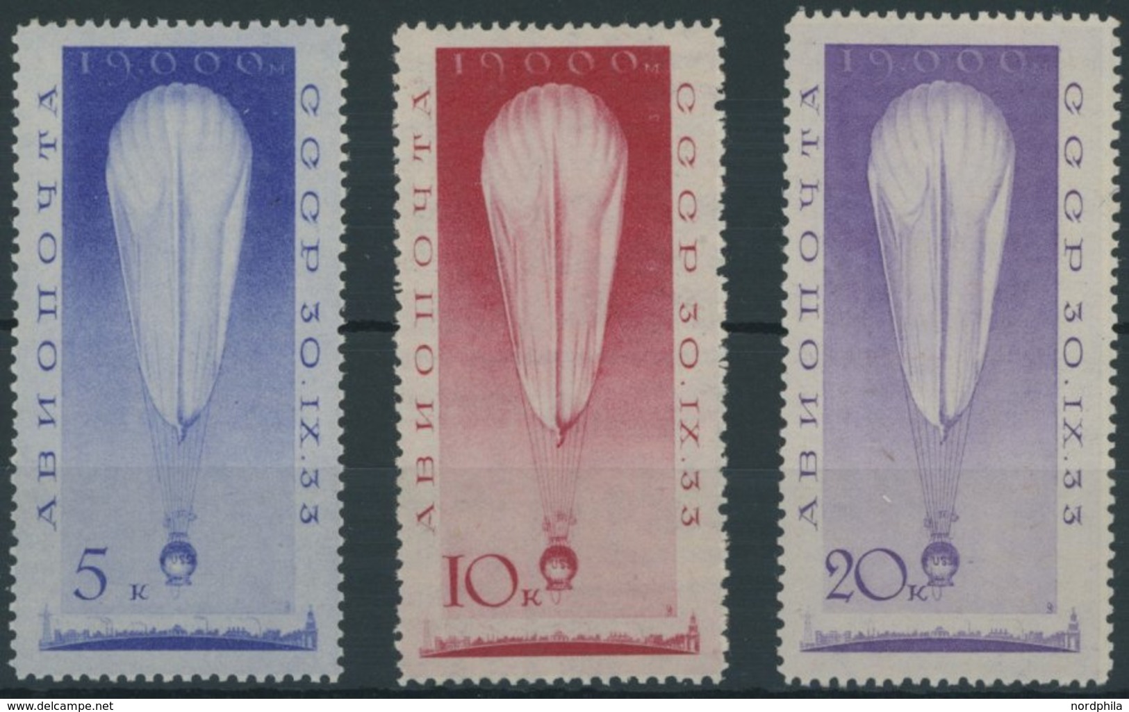 SOWJETUNION 453-55 *, 1933, Stratosphärenflug, Falzrest, Prachtsatz - Autres & Non Classés