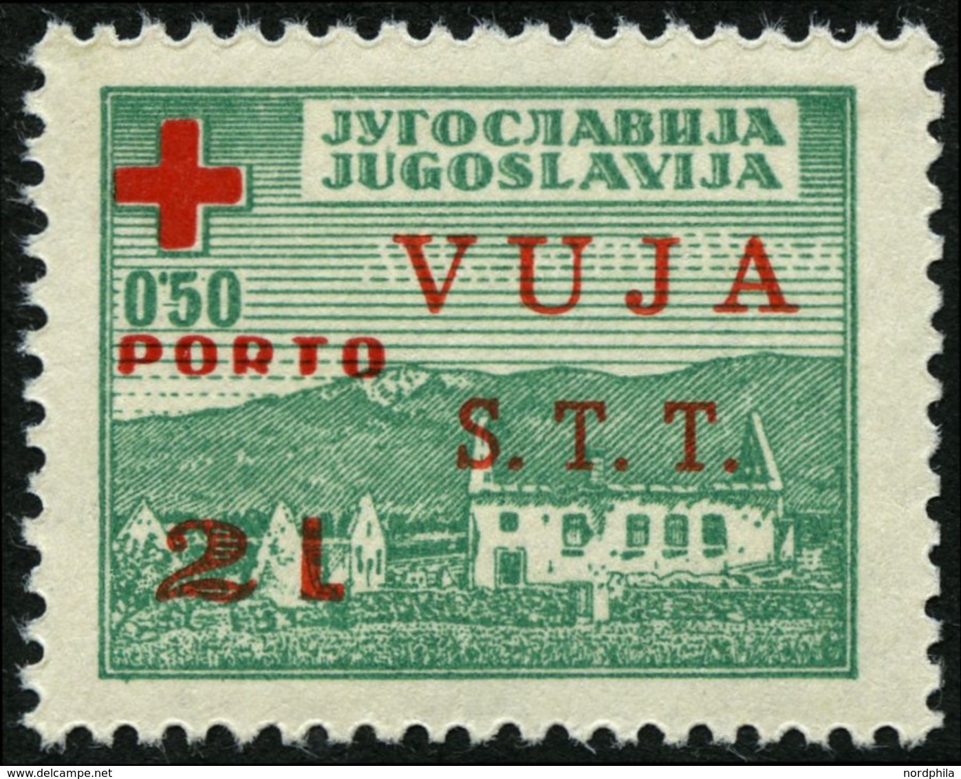 ZONE B ZP 1 *, Zwangszuschlagsporto: 1948, 2 L. Auf 0.50 Din. Dunkelgrün/rot, Falzrest, Pracht - Sonstige & Ohne Zuordnung