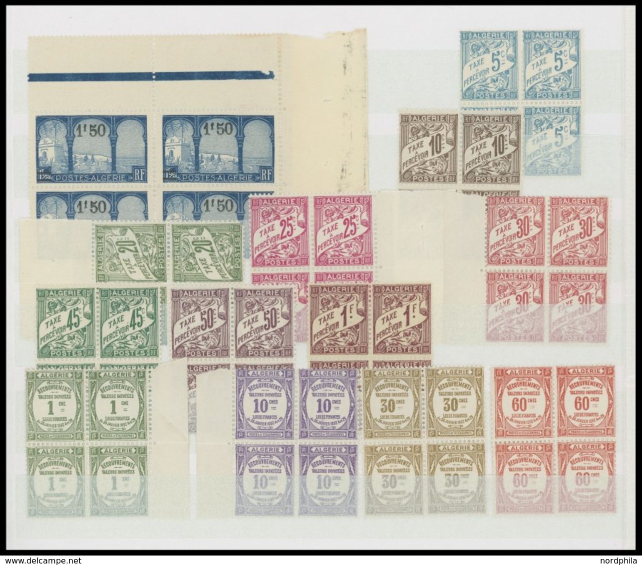 ALGERIEN VB **, 1924-27, Partie Von 37 Verschiedenen Postfrischen Viererblocks, Mit Portomarken, Prachterhaltung - Algerije (1962-...)