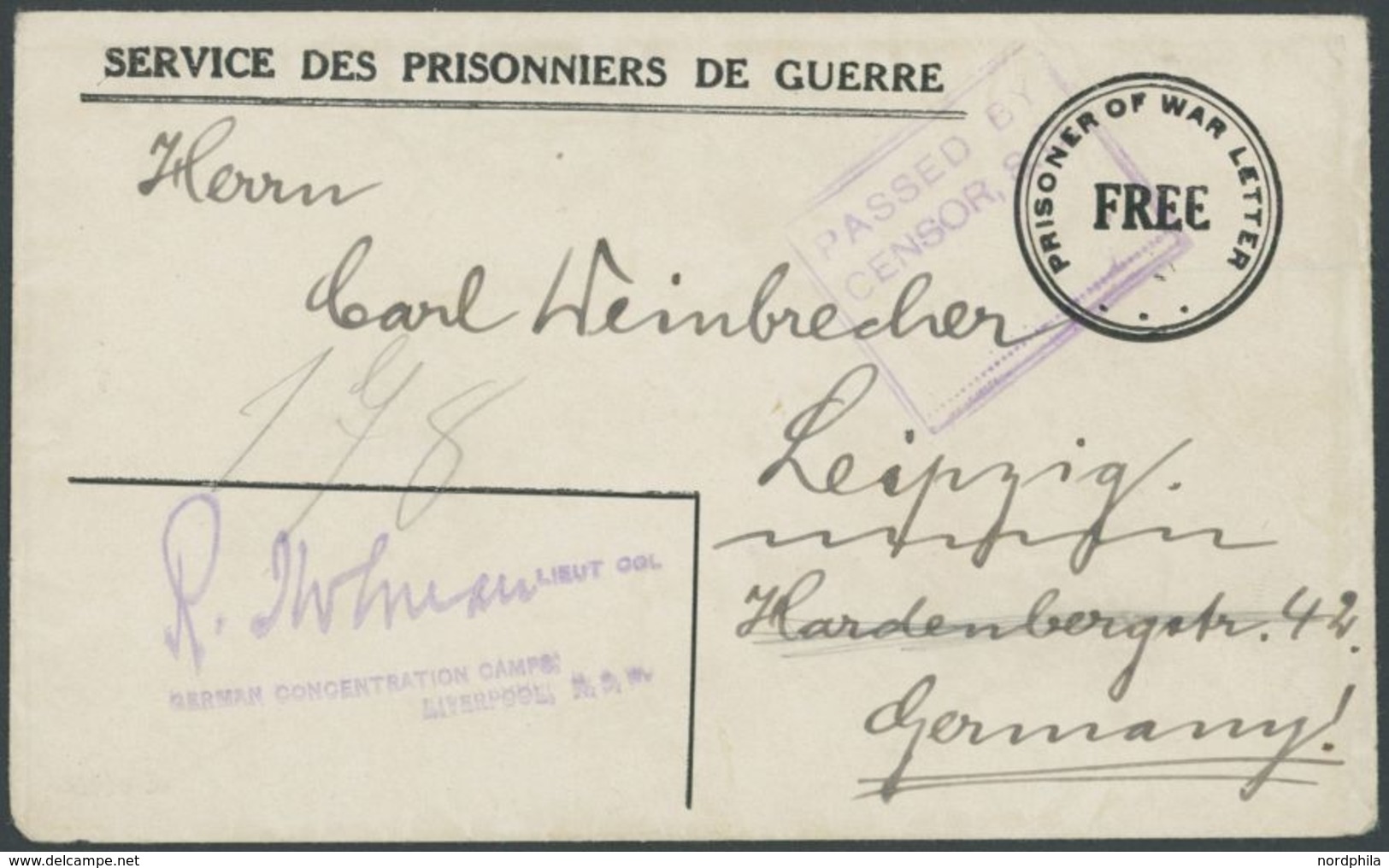 1915/8, Kriegsgefangenen POW-Umschlag Mit Violettem L3 German Concentration Camp Und Zensur-R2 Nach Leipzig, Pracht -> A - Other & Unclassified